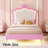 Bellemave® Modern Upholstered Princess Bed with Crown Headboard and LED Lights - Bellemave